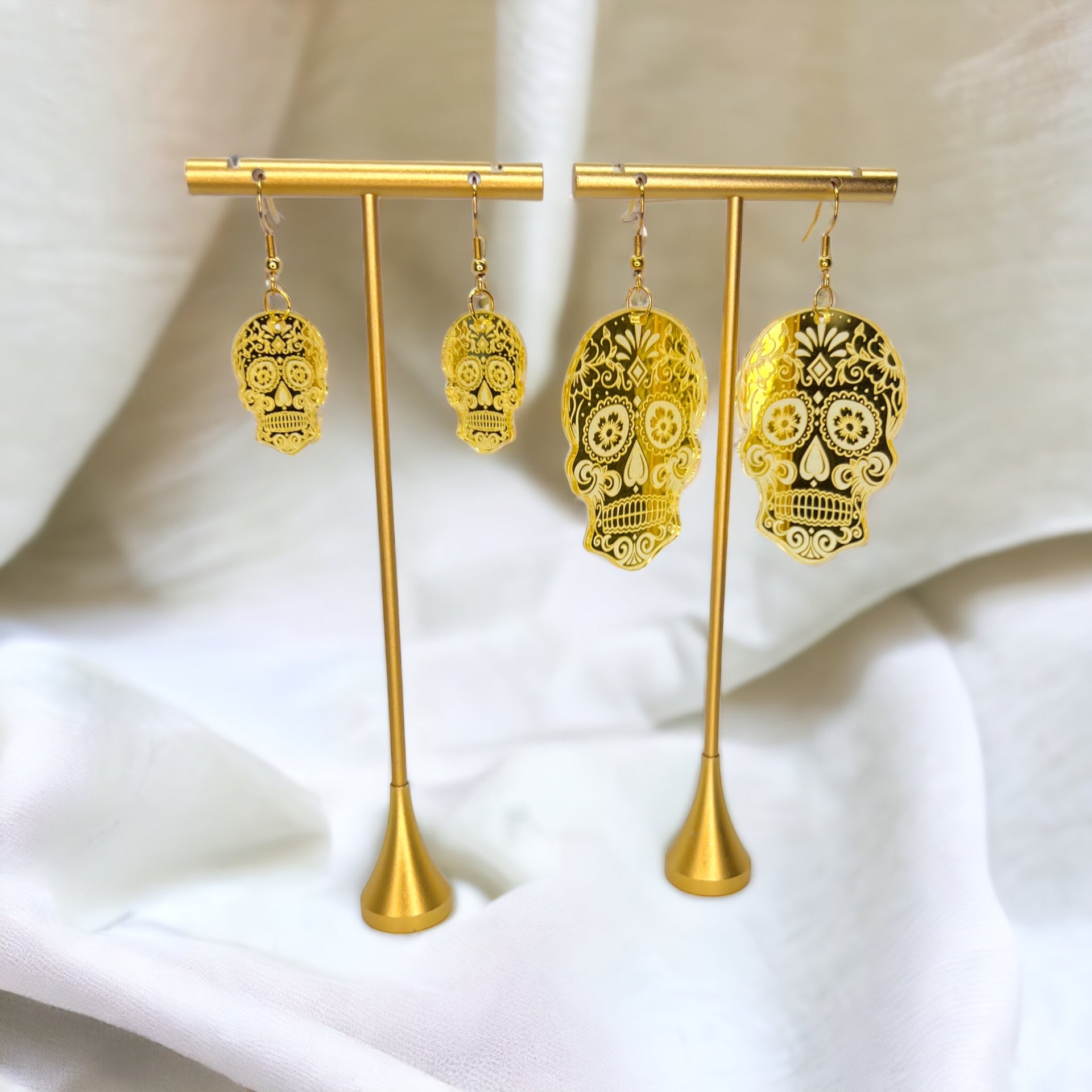 Metallic Skull Earrings - Halloween Earrings, Skeleton Earrings, Halloween Skull, Halloween Earrings, Sugar Skull, Trick or Treat - Rhythms of Grace Creative