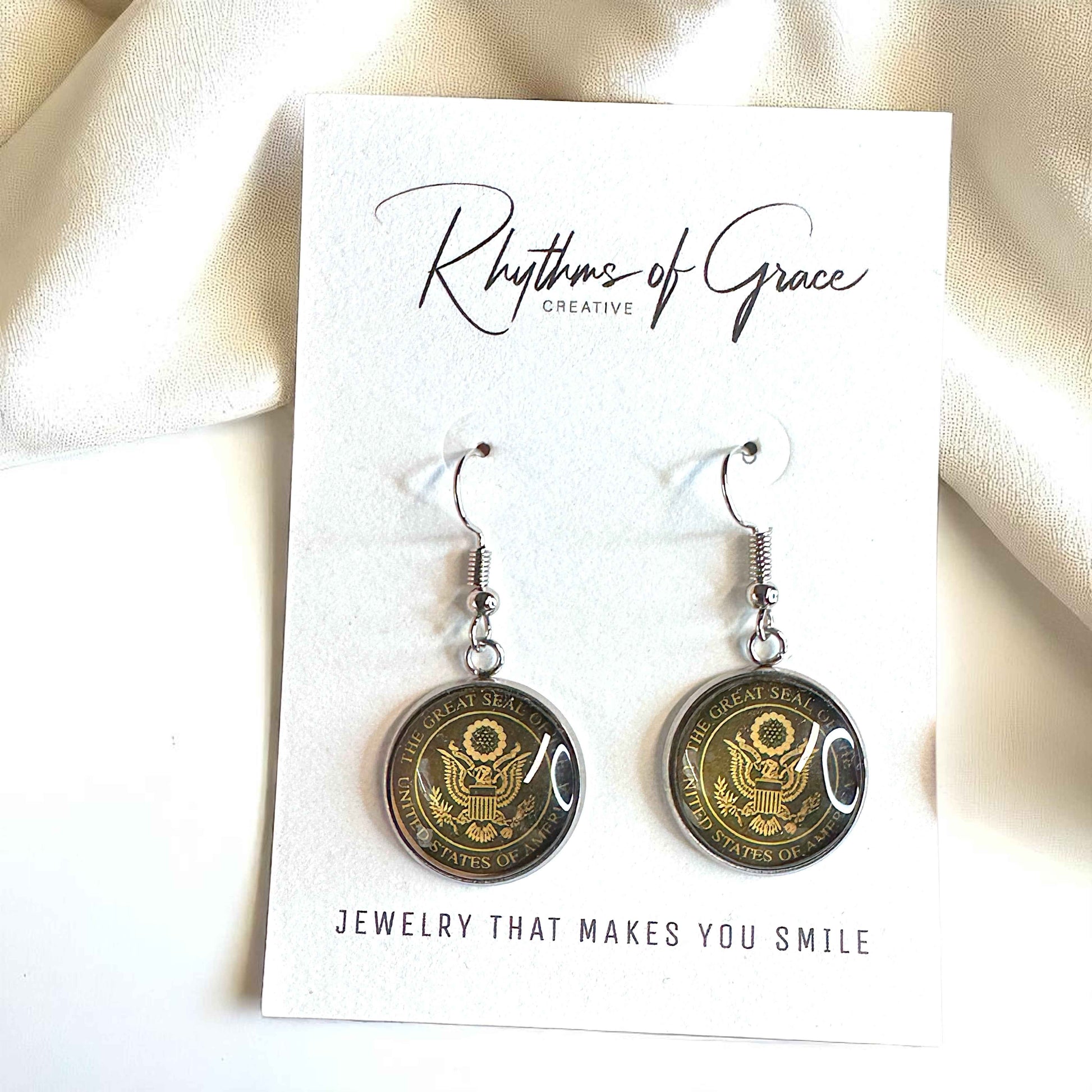 United States Earrings - Handmade America Seal Cabochon Earrings