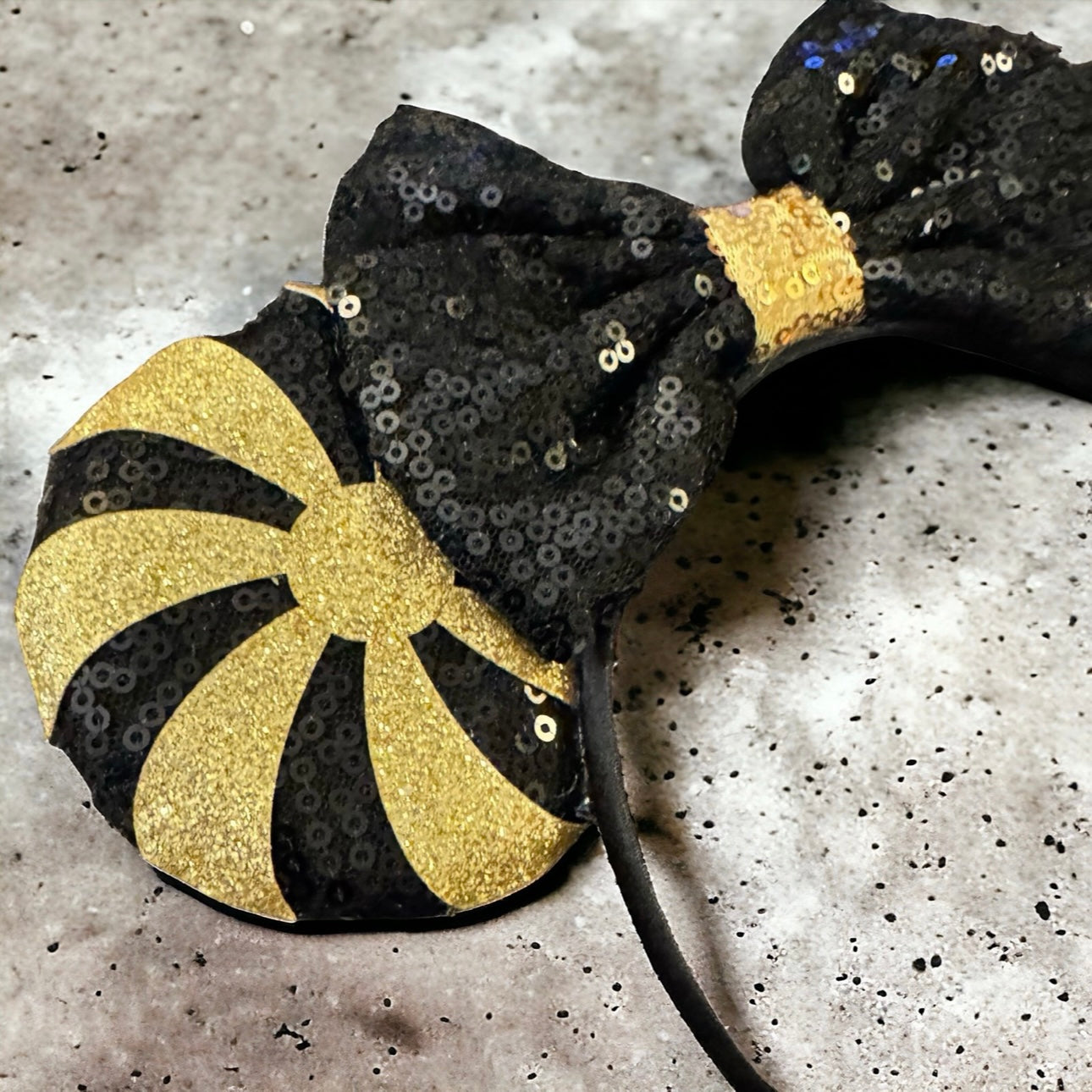 Black and Gold Sequin Mouse Ears - Perfect for New Orleans Saints Fans!