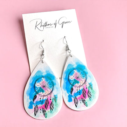 Whimsical Dreamcatcher Teardrop Dangle Earrings