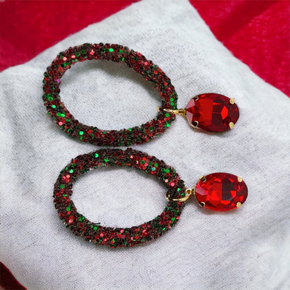 Glitter Christmas Earrings - Christmas Jewelry, Handmade Earrings, Red and Green Earrings, Christmas Earrings, Red Rhinestones, Green Jewels - Rhythms of Grace Creative