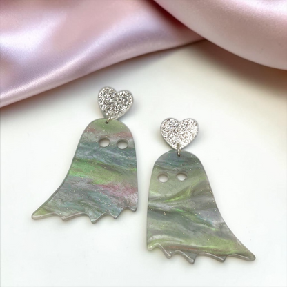 Spook-tacular Marble and Glitter Ghost Earrings 👻