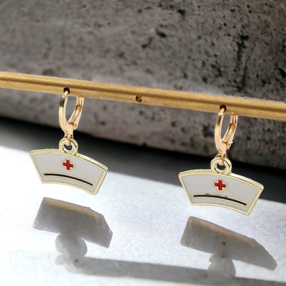 Saint Nurse Hat Hoop Earrings - Celebrate Healthcare Heroes with Dainty Jewelry!