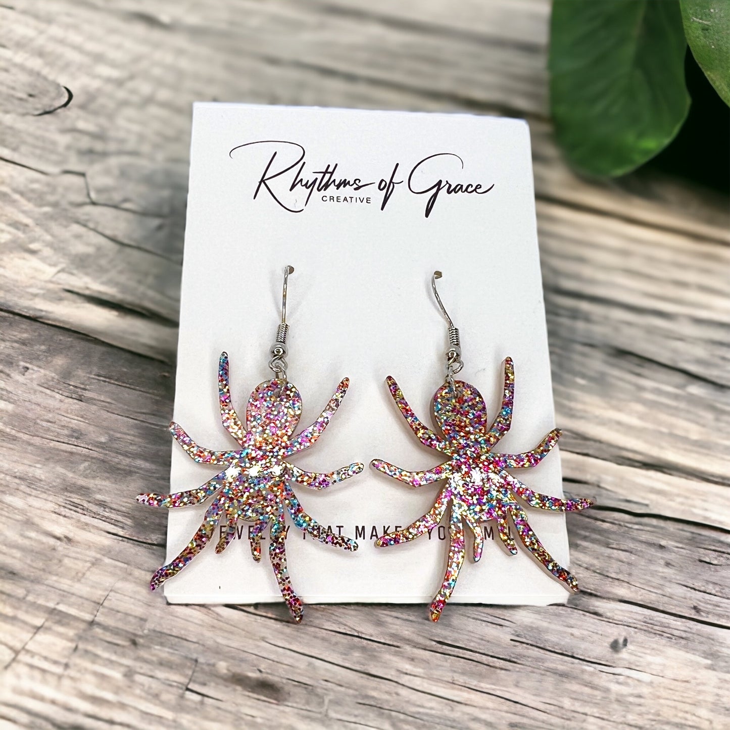 Pink Glitter Spider Earrings - Halloween Earrings, Halloween Accessories , Spoder Accessories, Halloween Costume, Halloween Teacher - Rhythms of Grace Creative