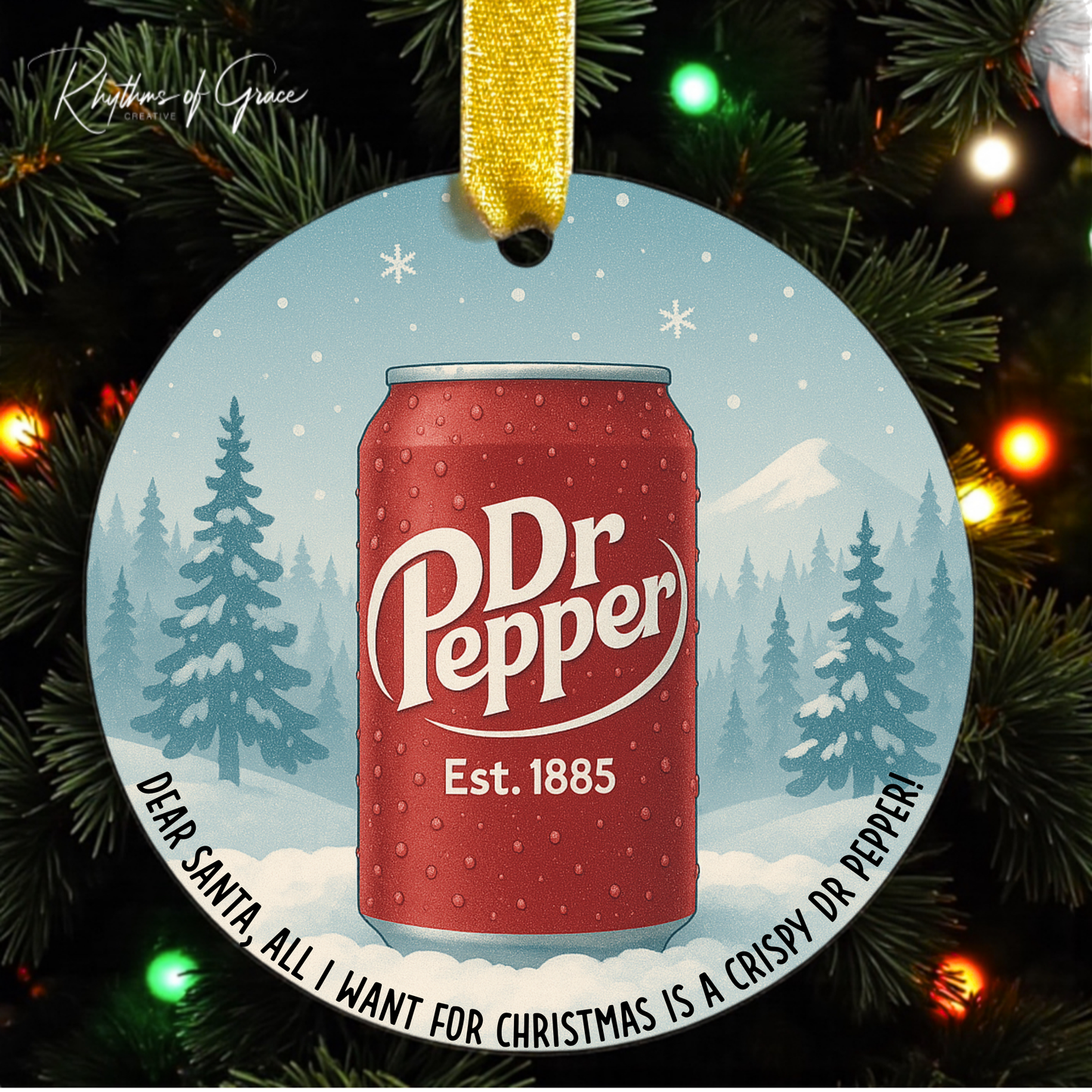 Crispy Dr Pepper Christmas Ornament – Funny Holiday Gift for Soda Lovers | Customizable Can or Bottle Design