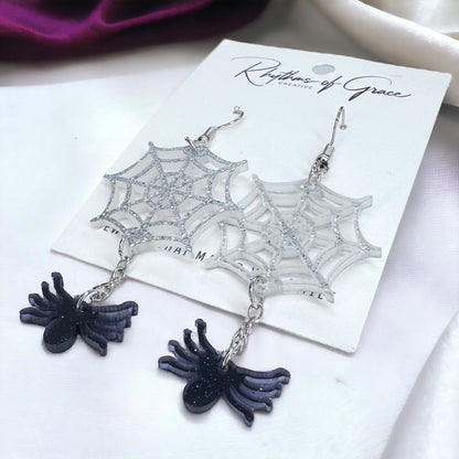Whimsical Spider Web Dangle Earrings - Sparkle Your Style!