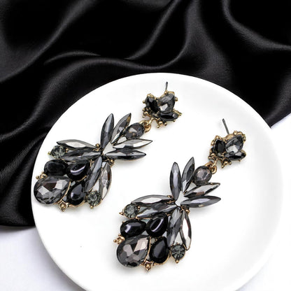 Elegant Black and Gray Dangle Rhinestone Earrings