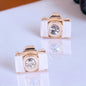 Snap Chic: Dazzling Camera Rhinestone Stud Earrings in White, Pink & Blue!
