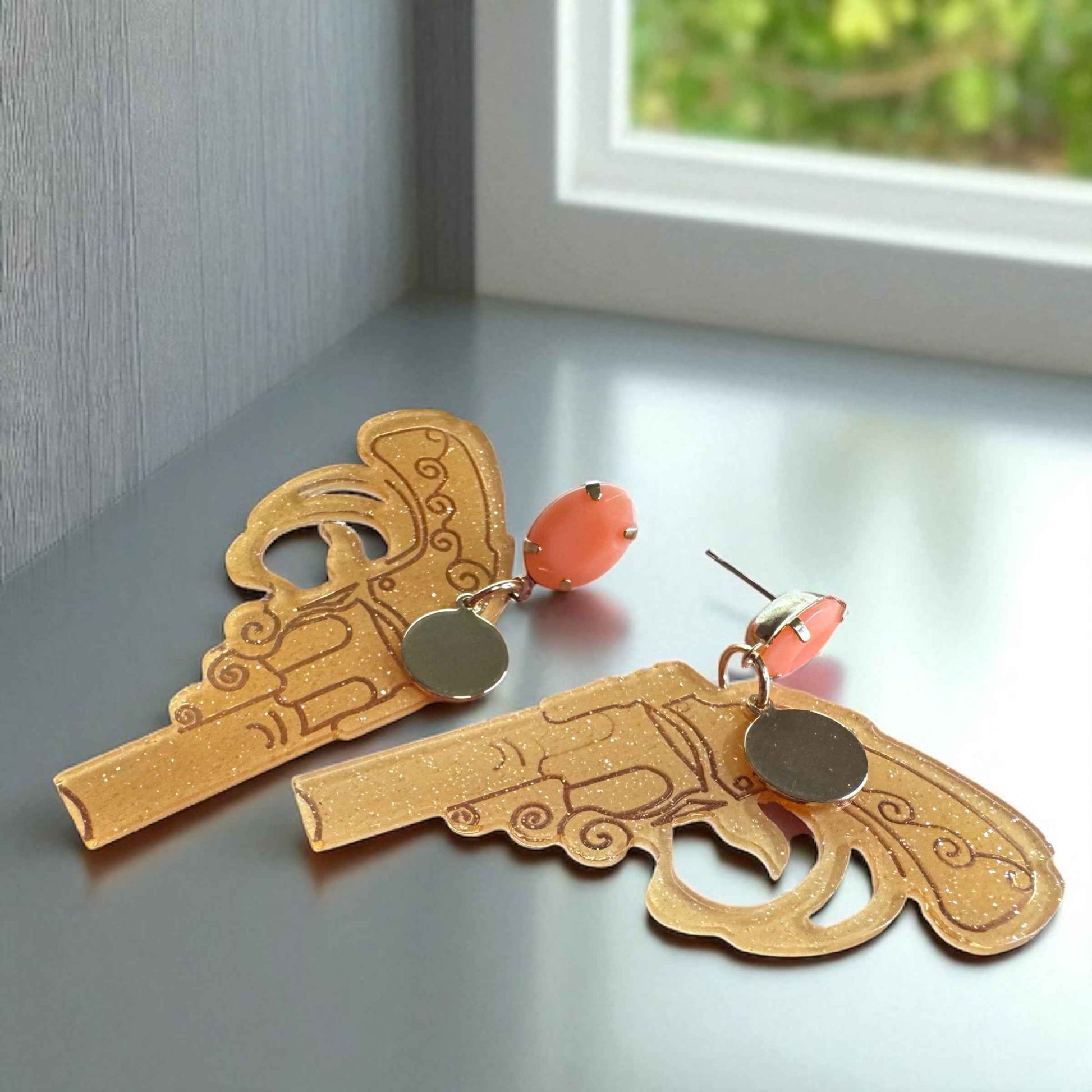 Western Vibes: Handgun Dangle Earrings – Personalized Pistol Style in Black or Peach 🤠