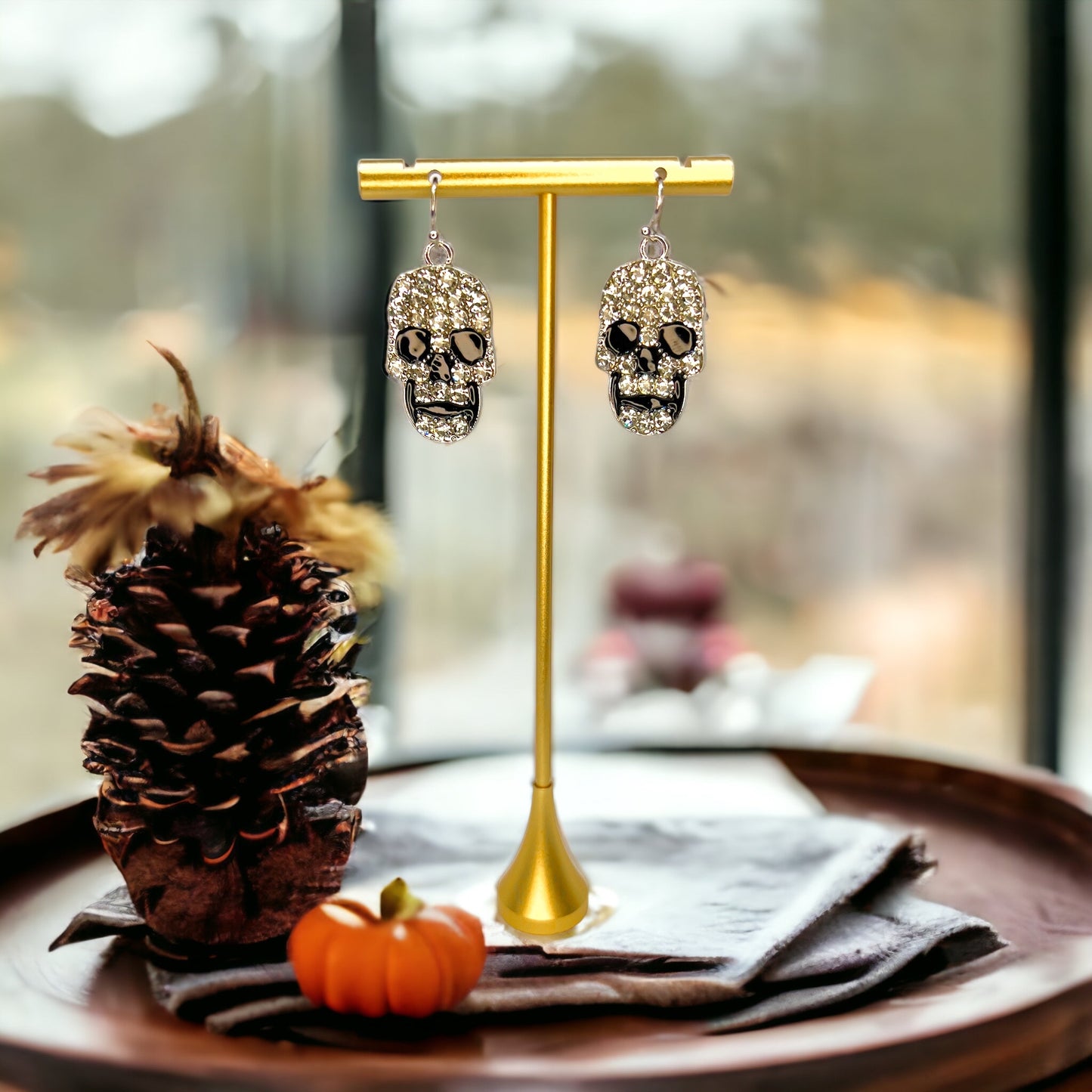 Rhinestone Skull Earrings - Halloween Jewelry, Halloween Accessories, Trick or Treat, Halloween Costume - Rhythms of Grace Creative