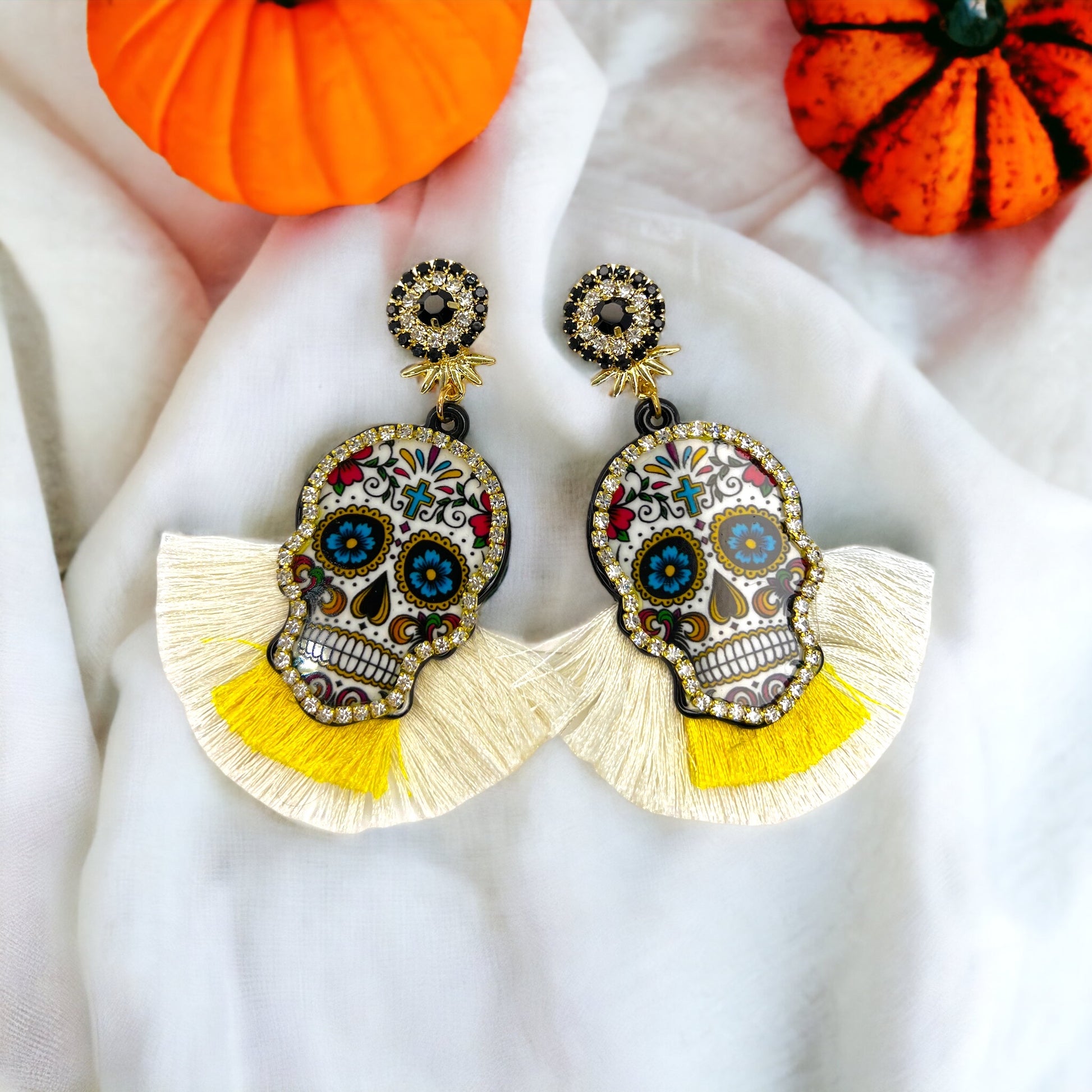 Skull Earrings - Halloween Earrings, Sugar Skull Earrings, Halloween Accessories, Halloween Earrings, Undertaker Earrings, Halloween Accessories - Rhythms of Grace Creative