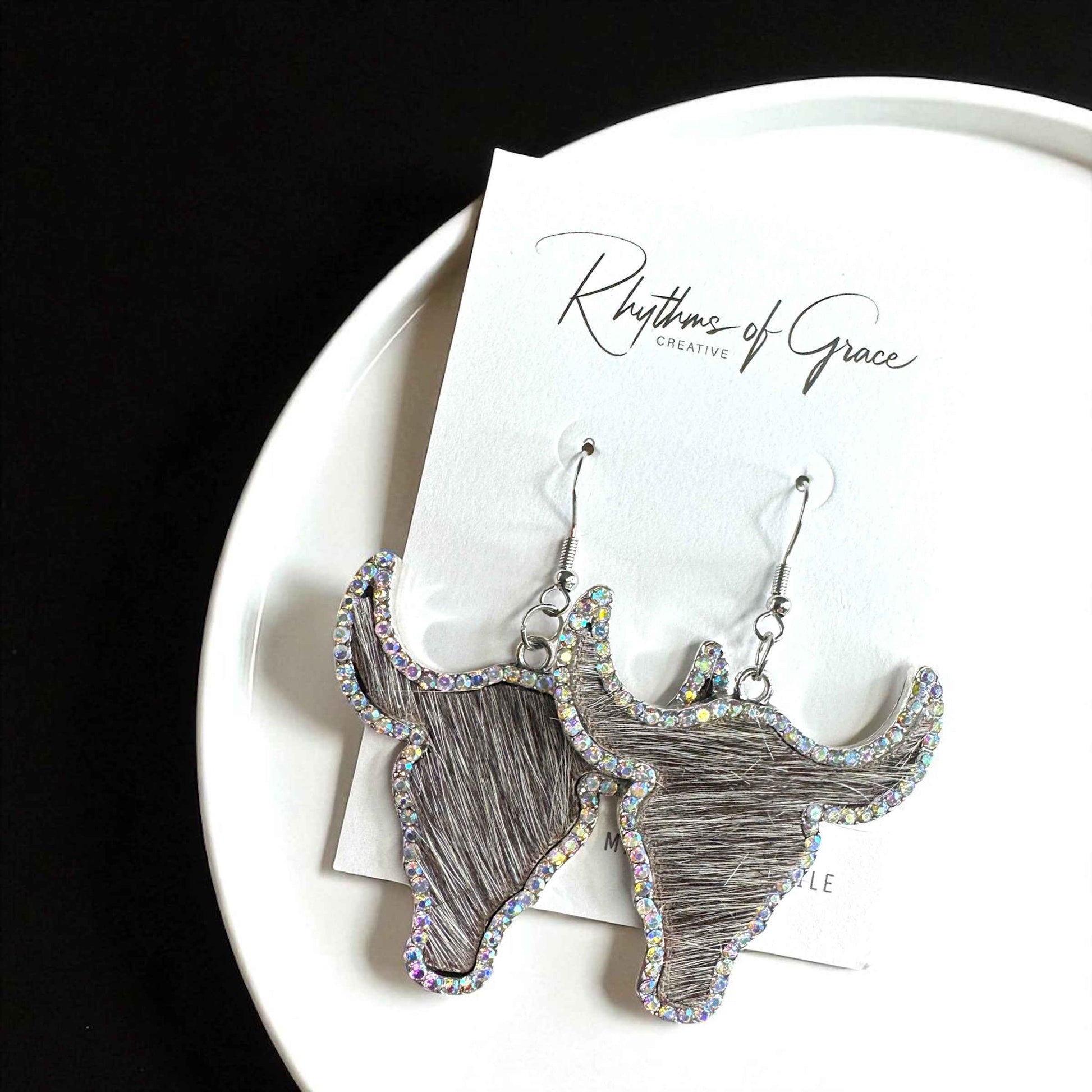 Giddy Up Glam: Rhinestone Longhorn Dangle Earrings