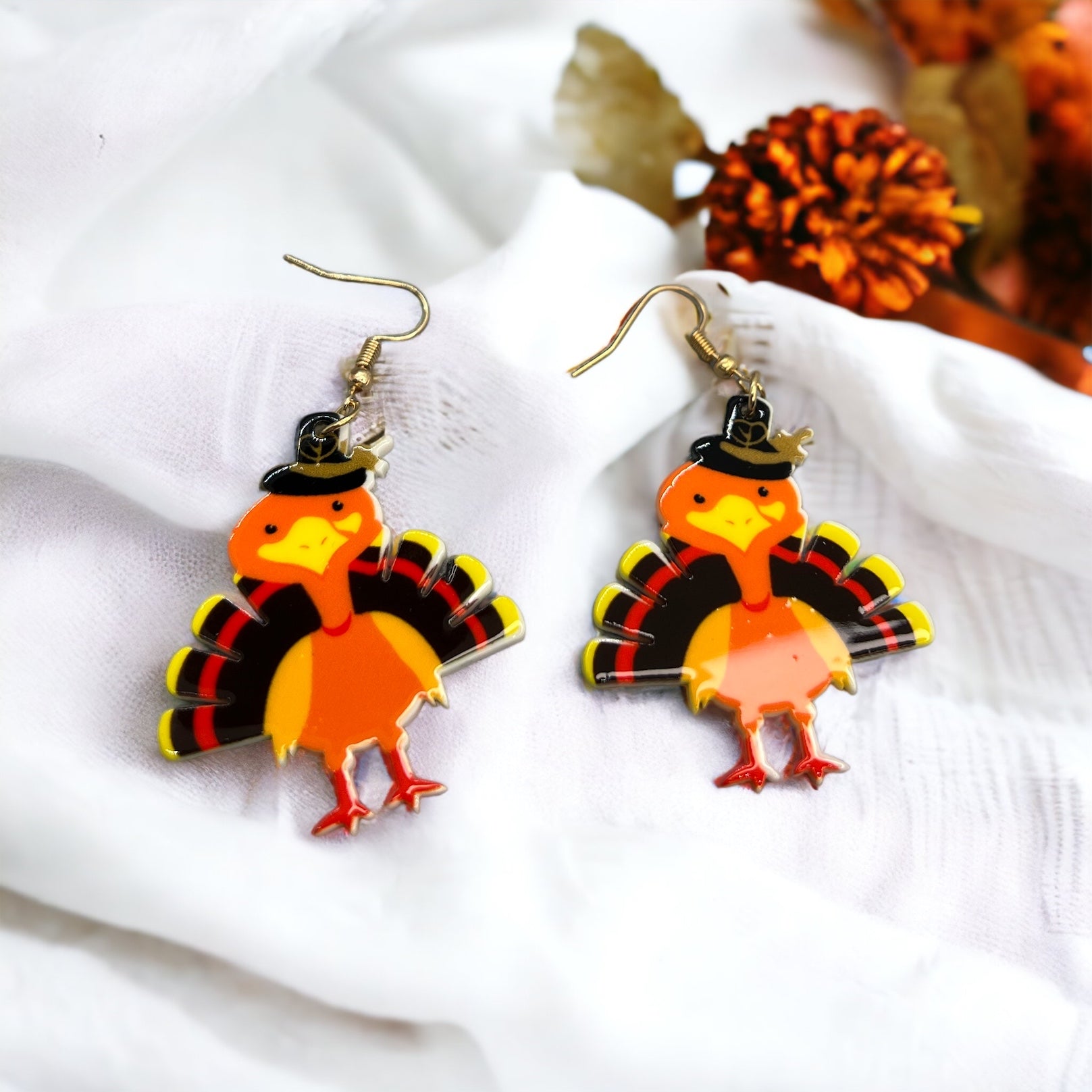 Turkey Earrings - Thanksgiving Earrings, Thanksgiving Accessories, Turkey Trot, Thanksgiving Turkey Earrings - Rhythms of Grace Creative