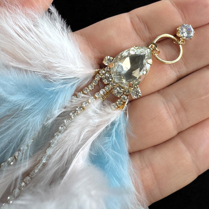 Dreamy Pink & Blue Feather Earrings – Rhinestone Dangles for Boho Queens