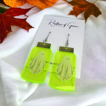 Spooky Fun Ghost Jar Earrings – Neon Halloween Accessories! - Rhythms of Grace Creative