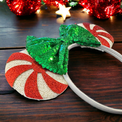 Festive Christmas Mouse Ears Headbands – Peppermint & Holiday Cheer!