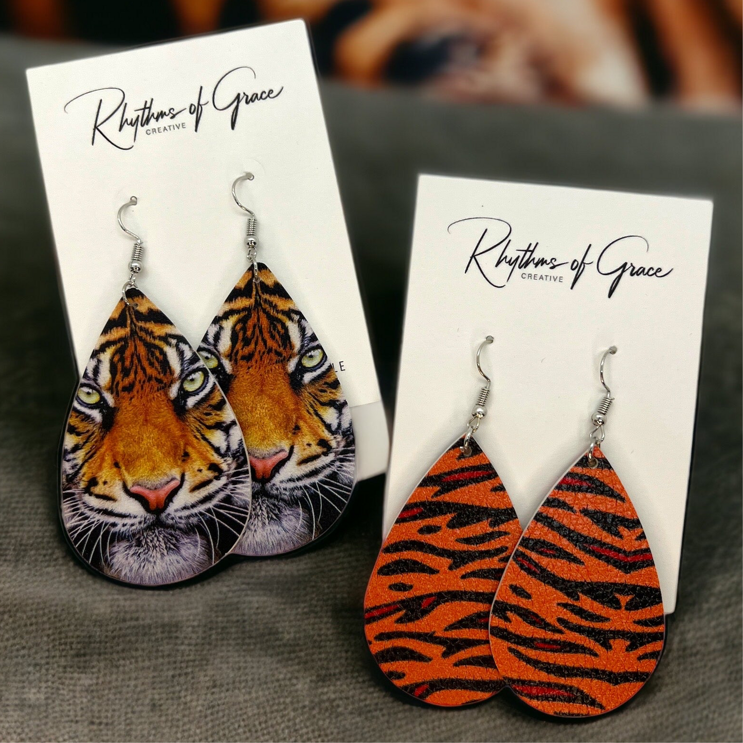 Roar with Style: Tiger Teardrop Dangle Earrings - Rhythms of Grace Creative