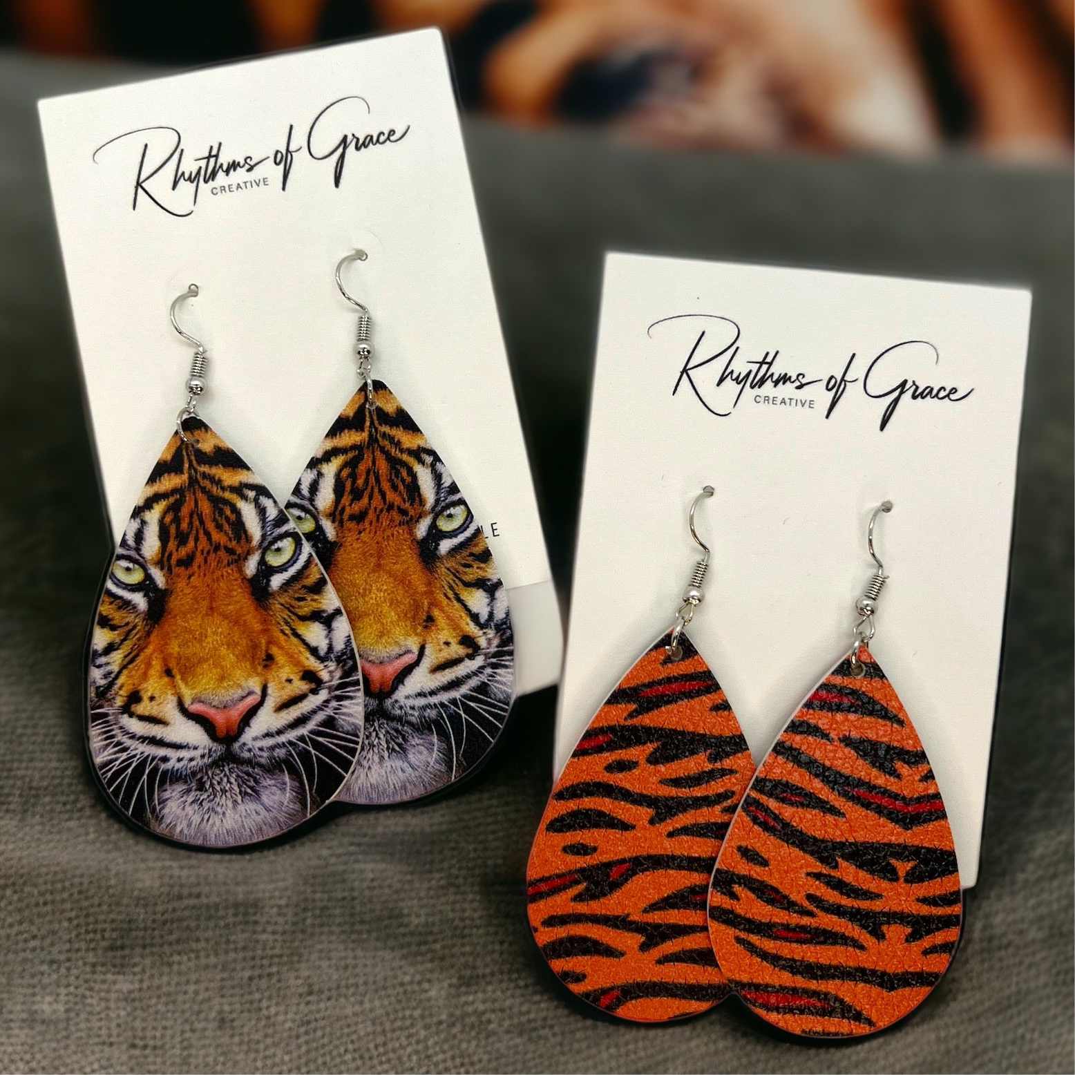 Roar with Style: Tiger Teardrop Dangle Earrings - Rhythms of Grace Creative