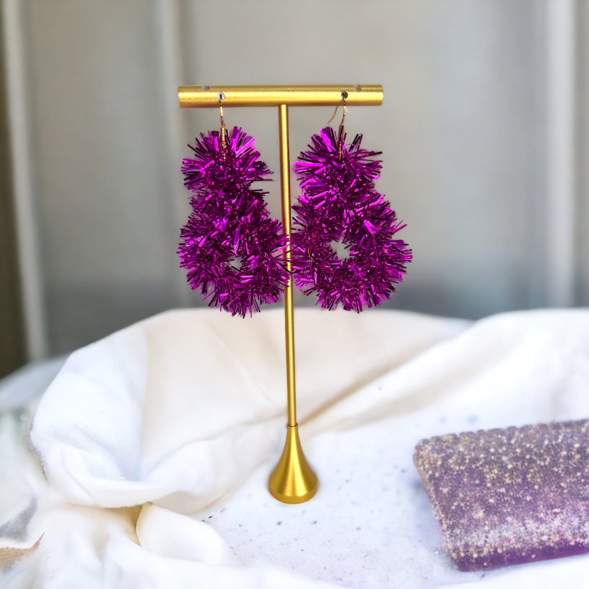 Tinsel Time: Hot Pink Dangle Earrings for Unforgettable Sparkle! - Rhythms of Grace Creative