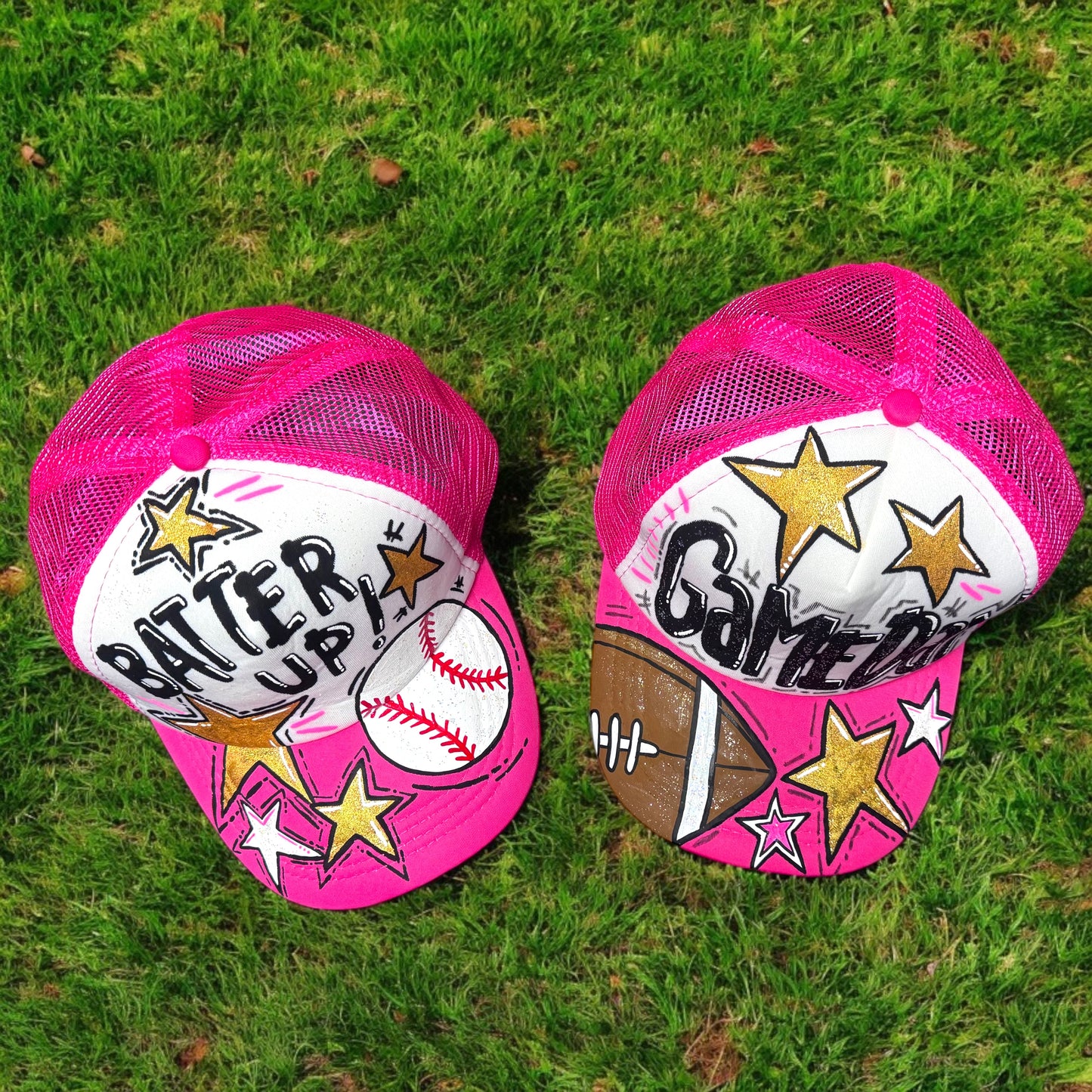 Handpainted Mesh Back Trucker Hat - Score Big with Style! 🎉
