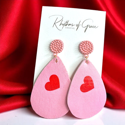 Teardrop Faux Leather Heart Earrings – Two Stunning Styles