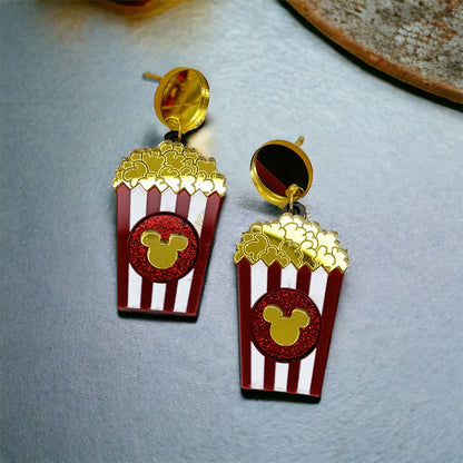 Popcorn Magic: Mouse Ears Dangle Earrings for Movie Lovers!
