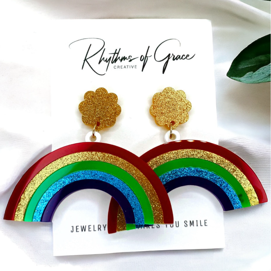 Oversized Rainbow Dangle Earrings - Your Key to Everyday Joy!
