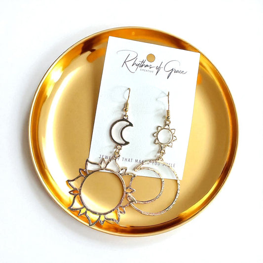 Celestial Magic - Mismatched Sun & Moon Dangle Earrings