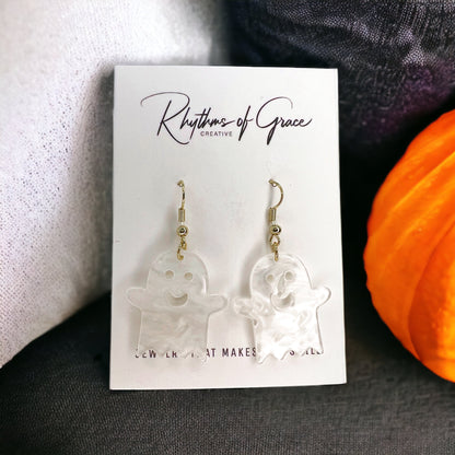 Ghost Earrings - Halloween Accessories , Halloween Earrings, White Ghost, Ghost Accessories, Halloween Teacher - Rhythms of Grace Creative