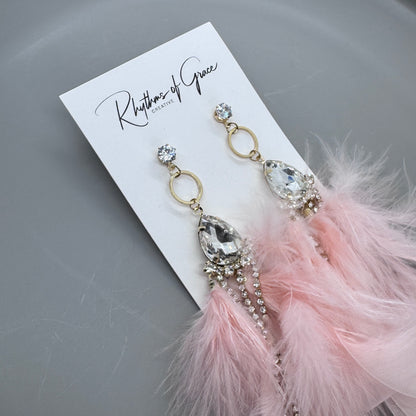 Dreamy Pink Feather Earrings – Rhinestone Dangles for Boho Queens