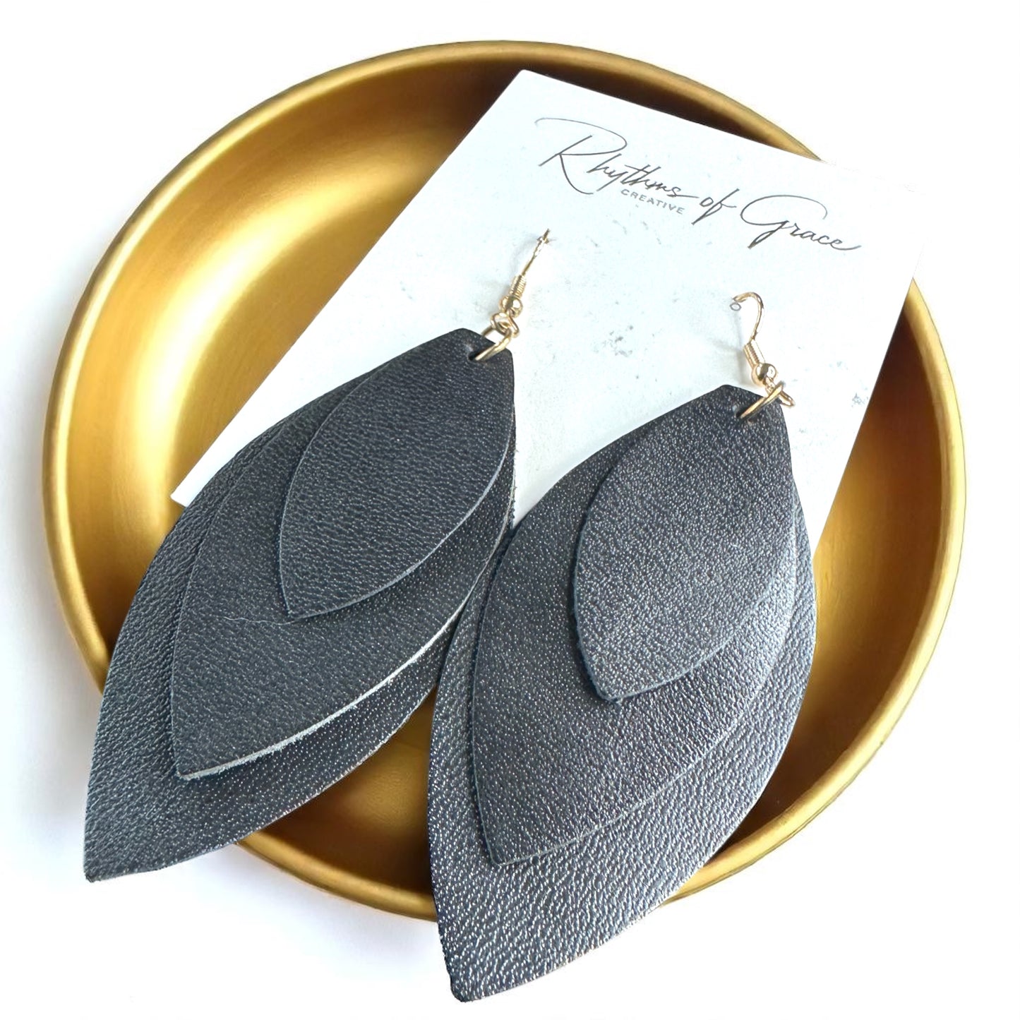 Bold Black Layered Faux Leather Earrings - Lightweight Drop Design!