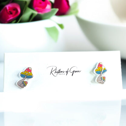 Enchanting Mushroom Stud Earrings: Two Whimsical Styles for a Magical Touch