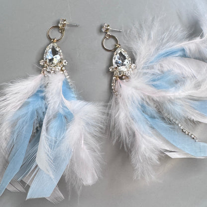 Dreamy Pink & Blue Feather Earrings – Rhinestone Dangles for Boho Queens