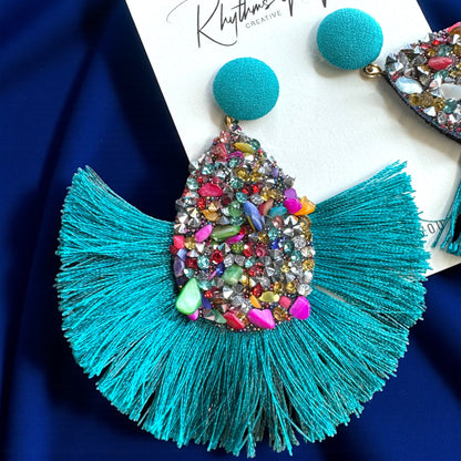 Vibrant Teal Tassel Earrings – Festival Ready
