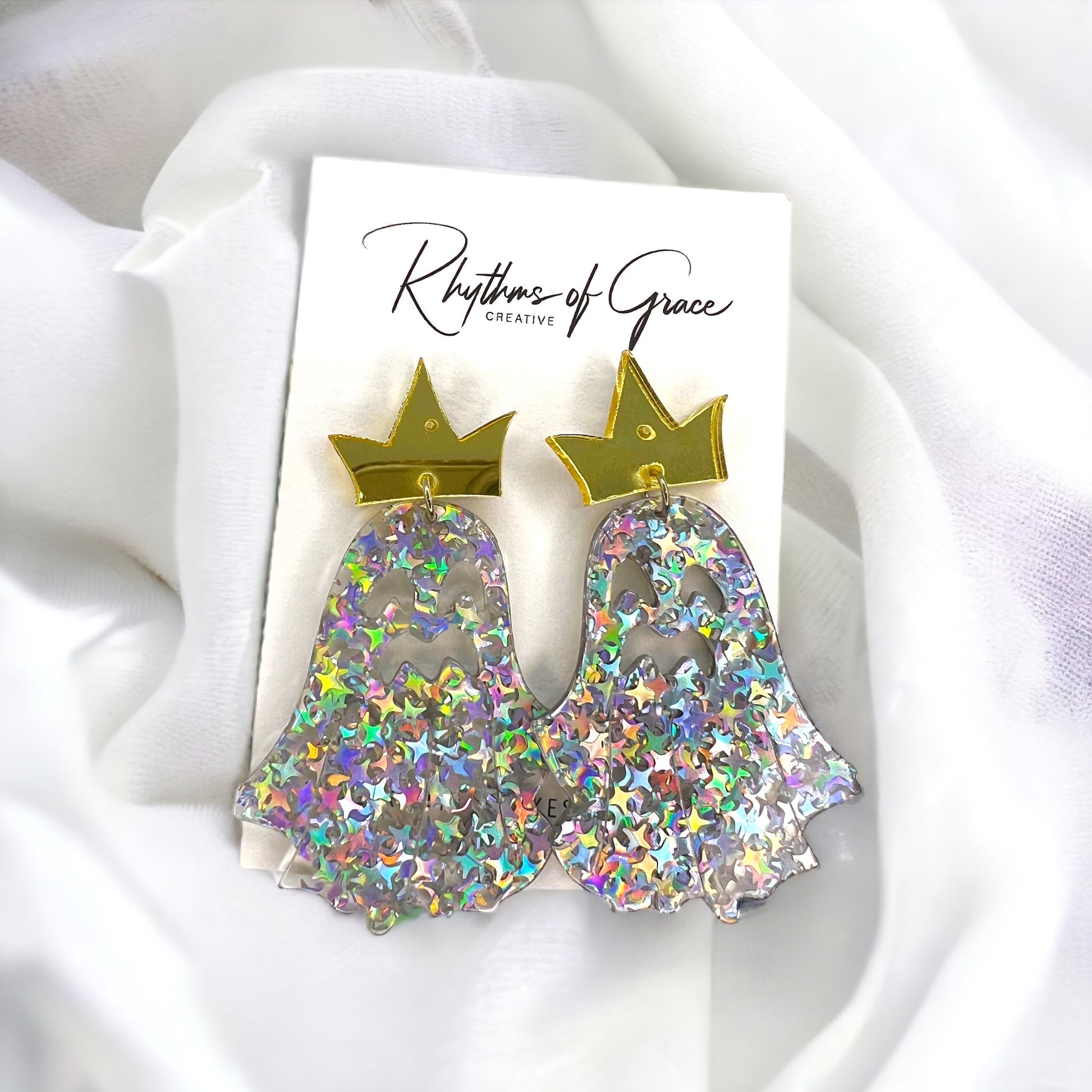 Glitter Ghost Earrings - Halloween Earrings, Cute Ghost, Not So Scary, Halloween Earrings, Halloween Costume, Halloween Queen - Rhythms of Grace Creative