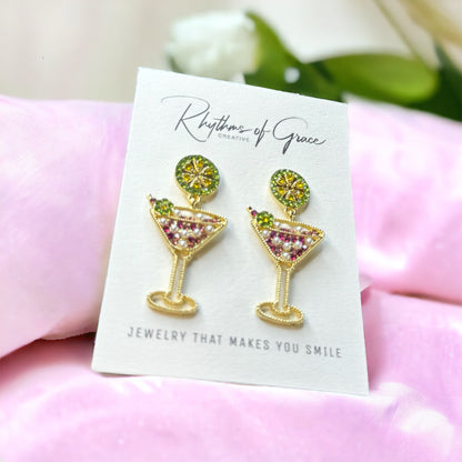 Martini Earrings - Martini Jewelry, Champagne Bottle, Wine Earrings, Shaken Not Stirred, Martini Glass, Wine Accessories