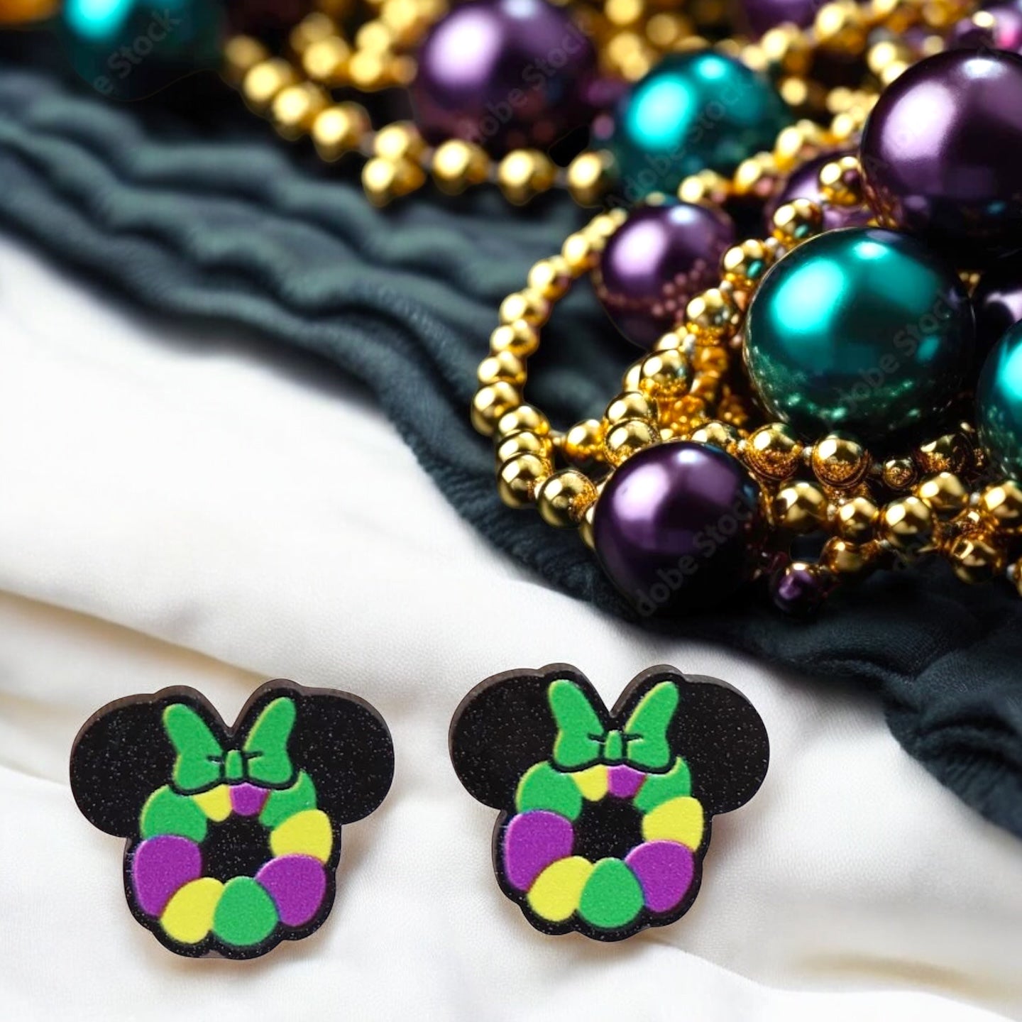 Mardi Gras Earrings - Handmade Jewelry, Mouse Ears, Handmade Earrings, Mardi Gras Jewelry, Mouse Earrings, Purple Green Gold, New Orleans - Rhythms of Grace Creative