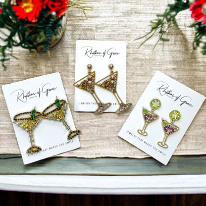 Martini Earrings - Martini Jewelry, Champagne Bottle, Wine Earrings, Shaken Not Stirred, Martini Glass, Wine Accessories