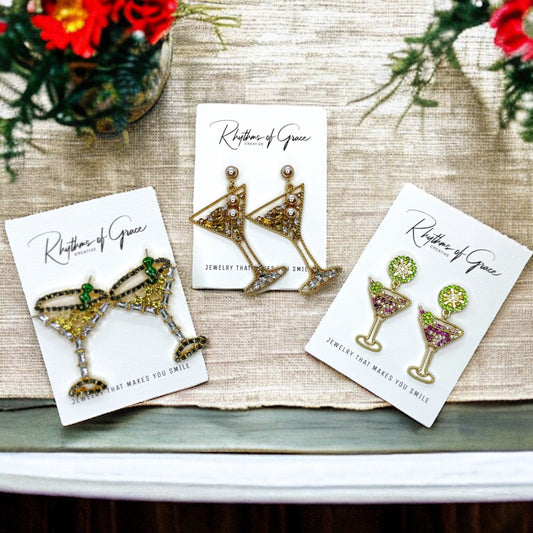 Martini Earrings - Martini Jewelry, Champagne Bottle, Wine Earrings, Shaken Not Stirred, Martini Glass, Wine Accessories