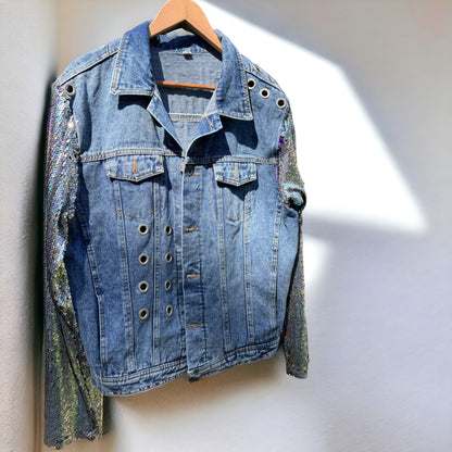 Eras Tour Ready: Dazzling Upcycled Se7en Jacket with Chic Design! Oversized Medium