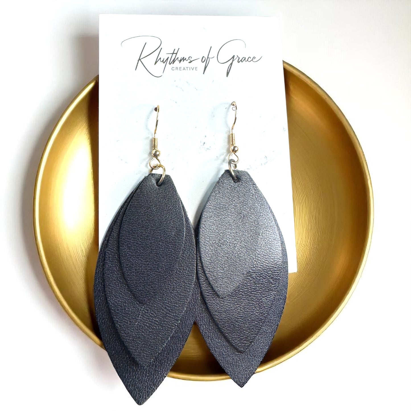 Bold Black Layered Faux Leather Earrings - Lightweight Drop Design!