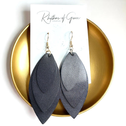 Bold Black Layered Faux Leather Earrings - Lightweight Drop Design!