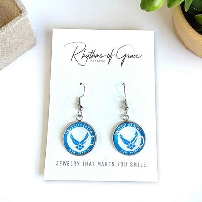 Military Mom Marvels: Air Force Cabochon Dangle Earrings!