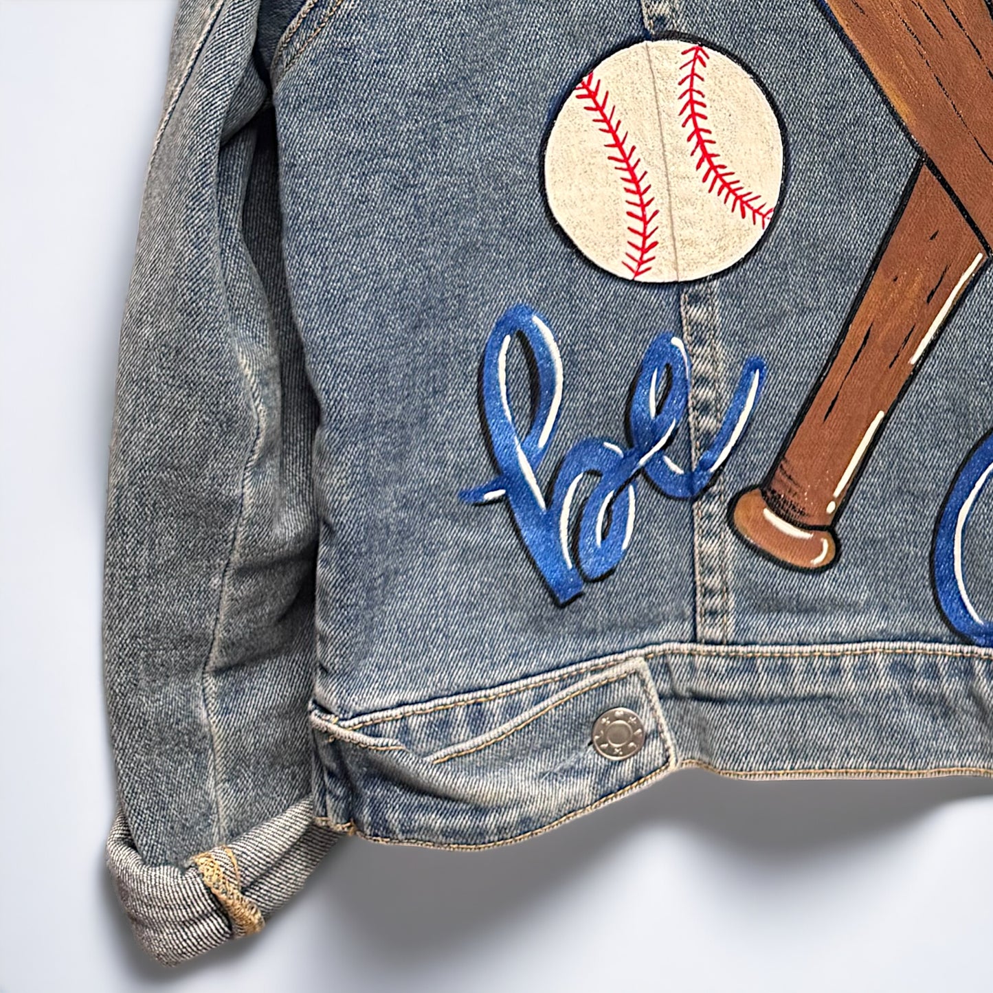 Pitches Be Crazy! Unique Hand-Painted Baseball Jean Jacket ⚾️