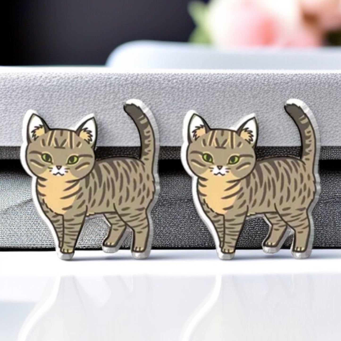 Feline Fine: Adorable Grey Tabby Cat Stud Earrings for Cat Lovers!