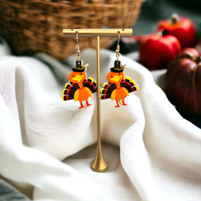 Turkey Earrings - Thanksgiving Earrings, Thanksgiving Accessories, Turkey Trot, Thanksgiving Turkey Earrings - Rhythms of Grace Creative