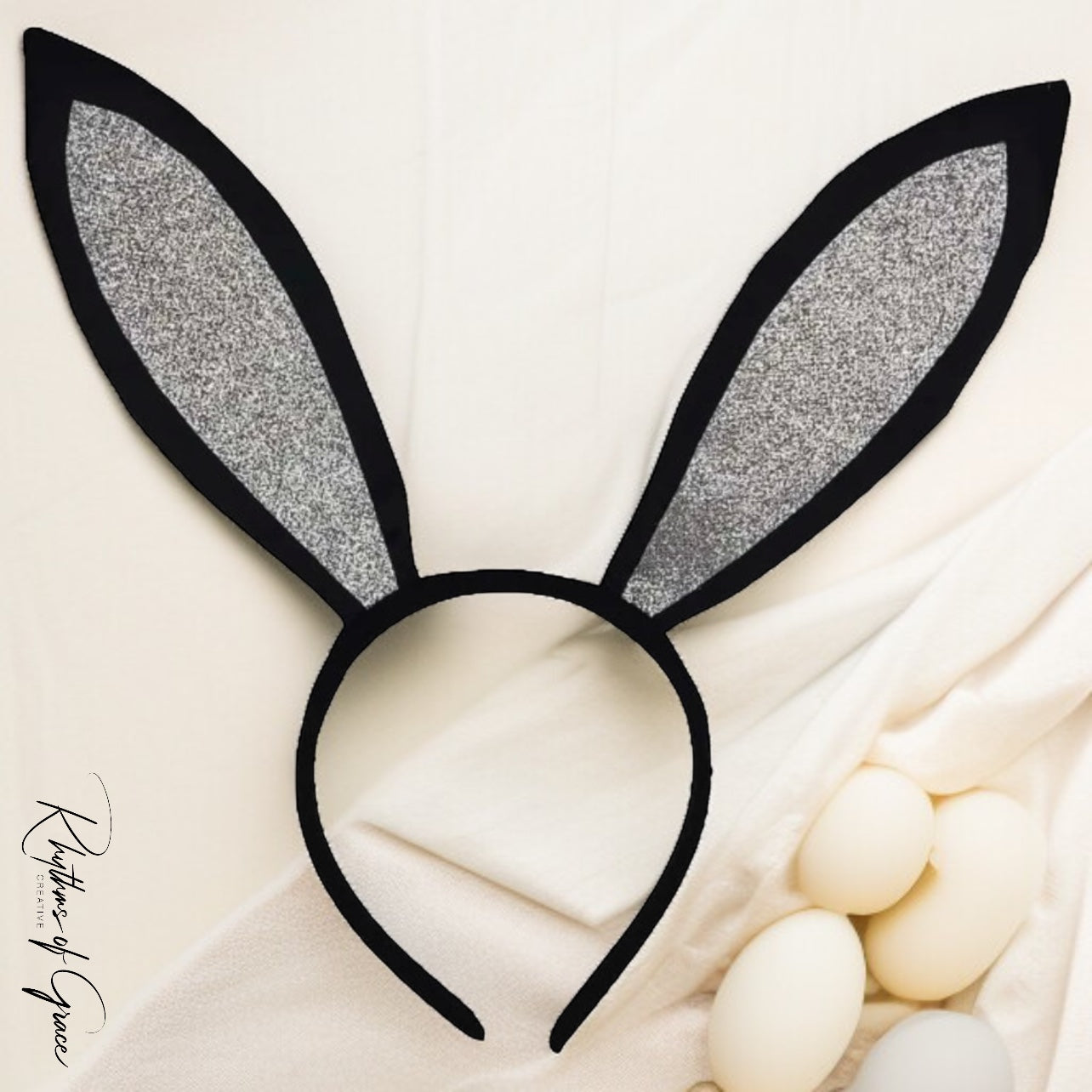 Bunny Bliss: Black and Silver Bunny Ears Headband for Playful Adventures! - Rhythms of Grace Creative