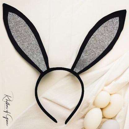 Bunny Bliss: Black and Silver Bunny Ears Headband for Playful Adventures! - Rhythms of Grace Creative