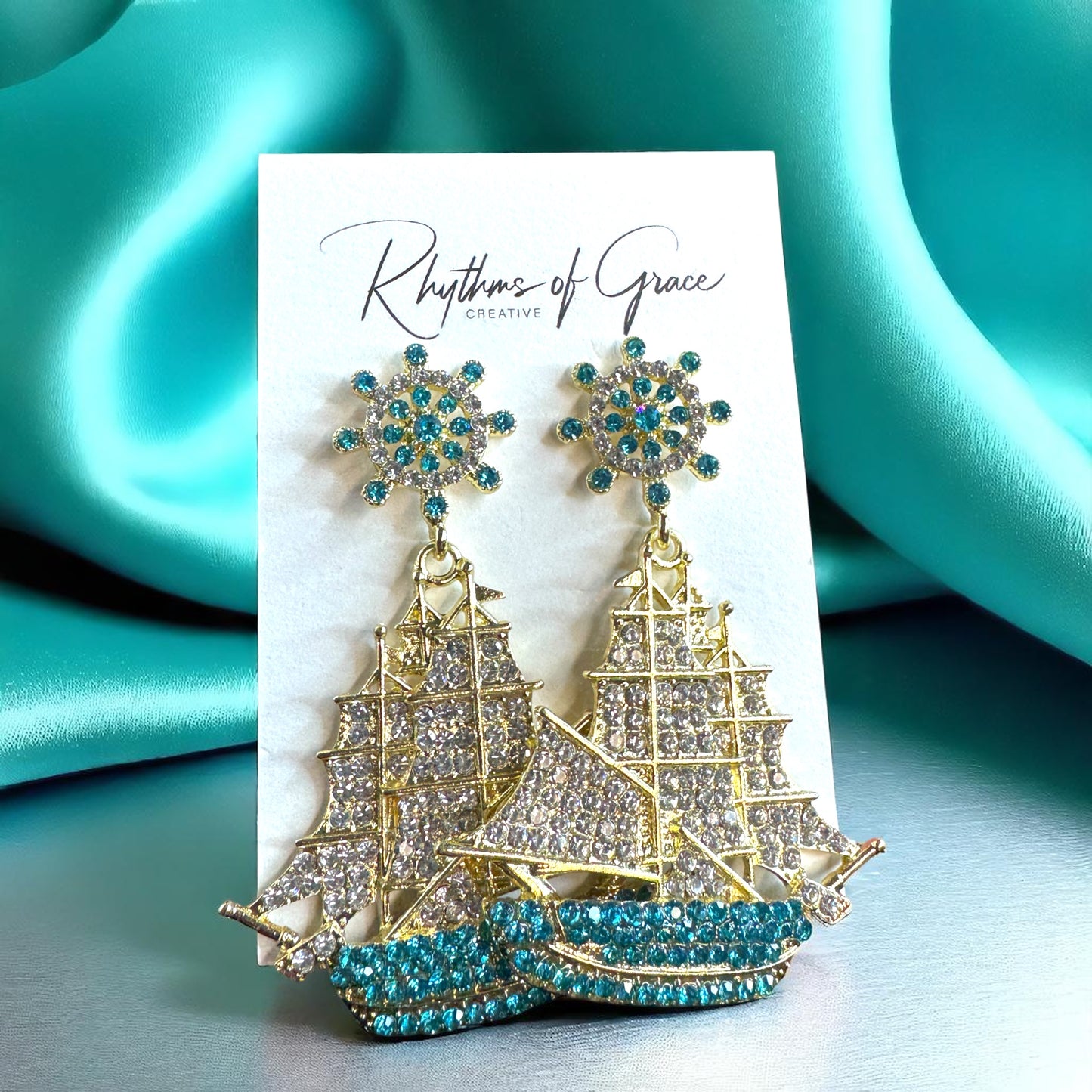 Sail Away in Style: Rhinestone Sailboat Dangle Earrings