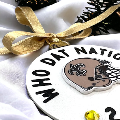Who Dat Nation 2024 Christmas Ornament - Handmade Saints Fan Gift, New Orleans Decor, Black and Gold Holiday Keepsake